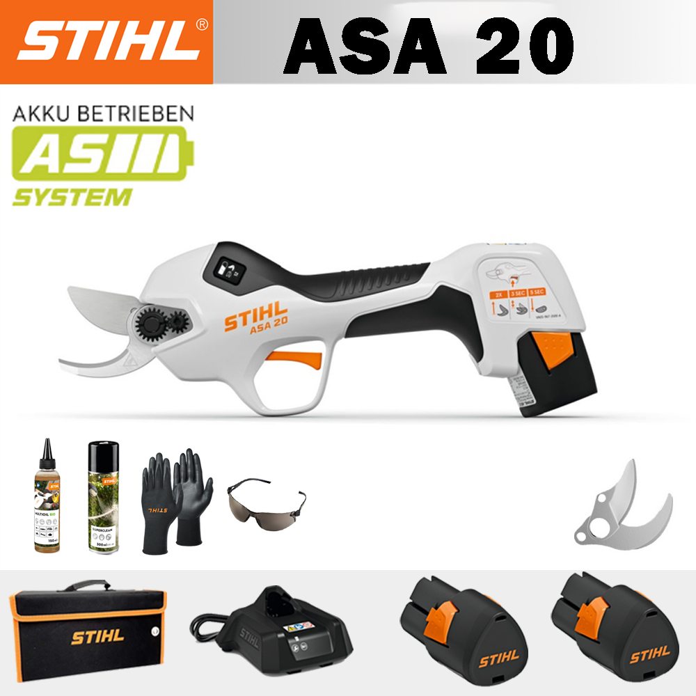 【STIHL】ASA20*1, batería de litio*2, caja de almacenamiento*1, cabezal de corte*1, cargador*1