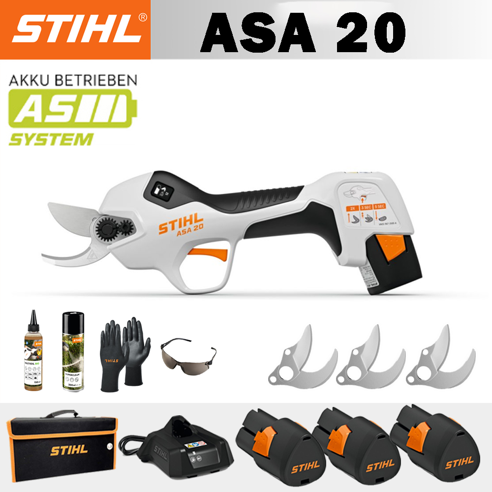 【STIHL】ASA20*1, lítiová batéria*3, úložný box*1, rezacia hlava*3, nabíjačka*1