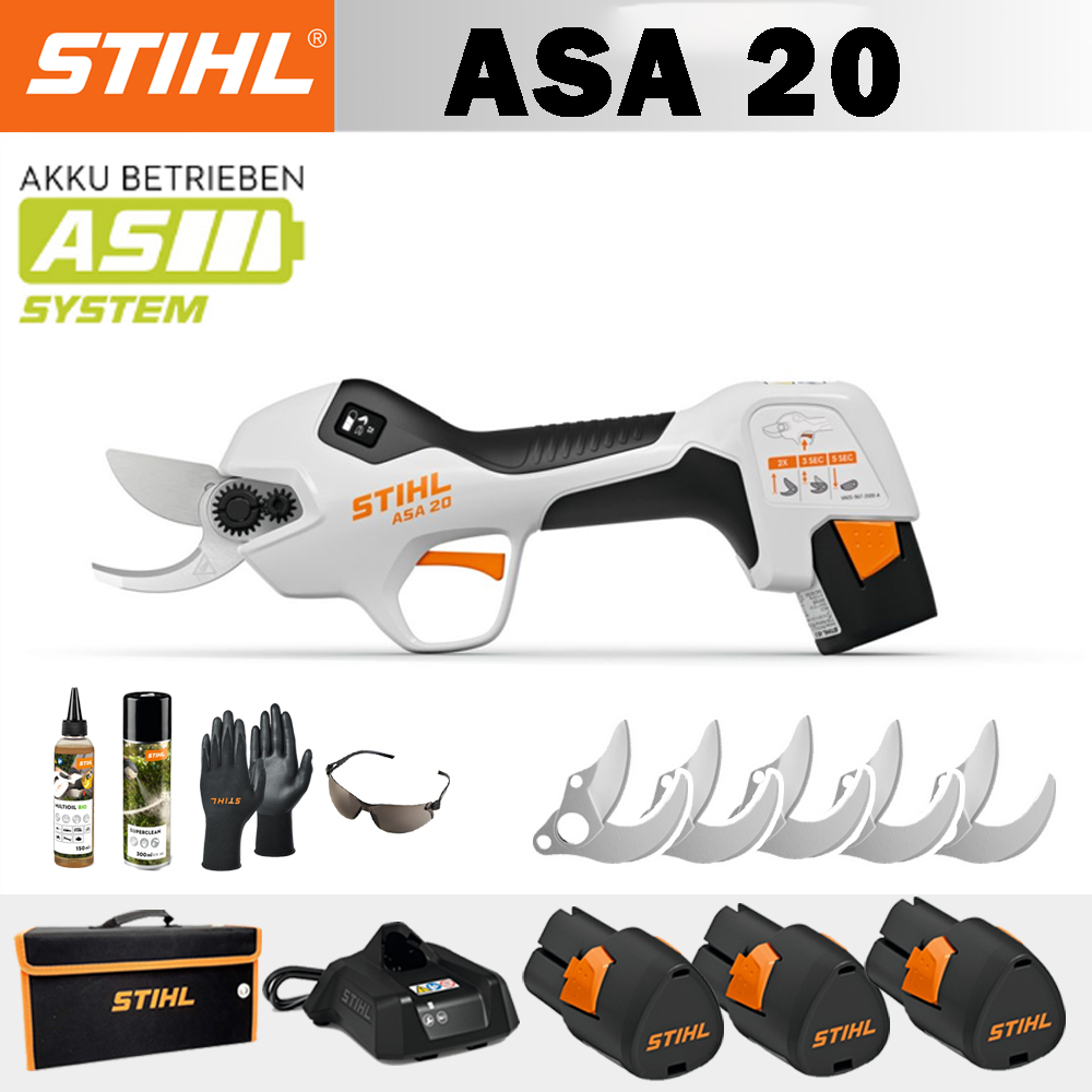 【STIHL】ASA20*1, lítiová batéria*3, úložný box*1, rezacia hlava*5, nabíjačka*1